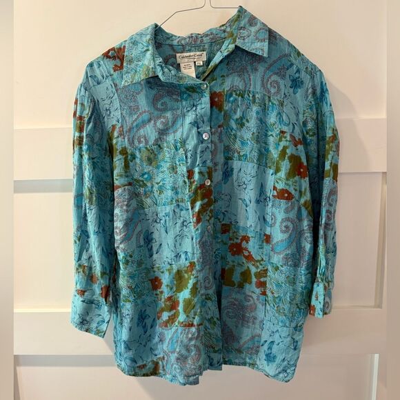 Coldwater Creek Tops - Coldwater Creek boho brilliant Blue and Green Paisley Shirt